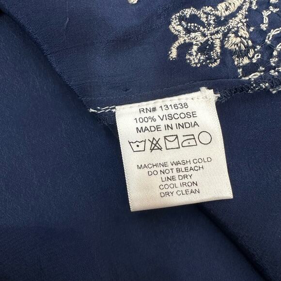 Micky London Boho Floral Embroidered Blouse Top Scoop Neck Navy Blue Medium - Picture 6 of 6